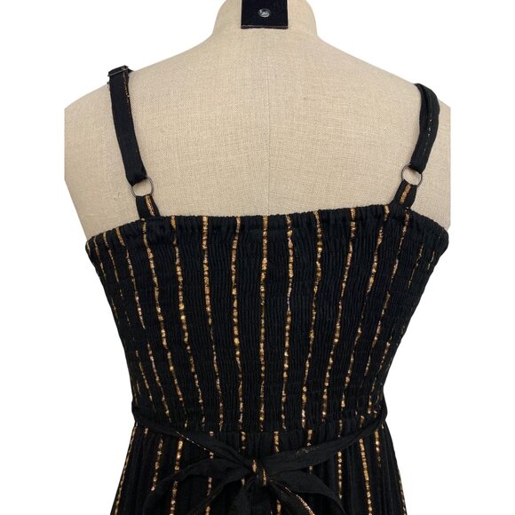 Ananta Black & Gold Striped Midi Dress With Floral Embellishments S/M - Picture 10 of 11